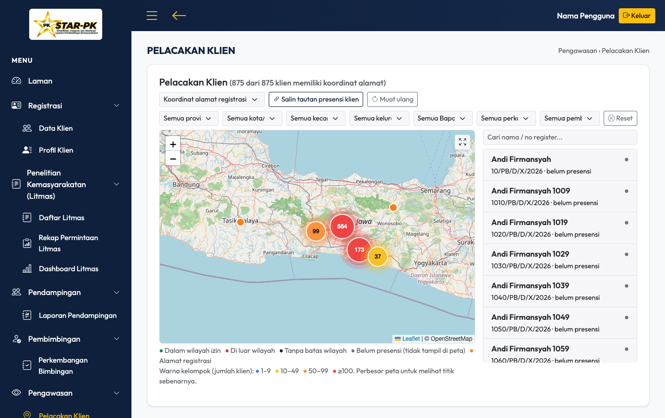 Peta pelacakan klien
